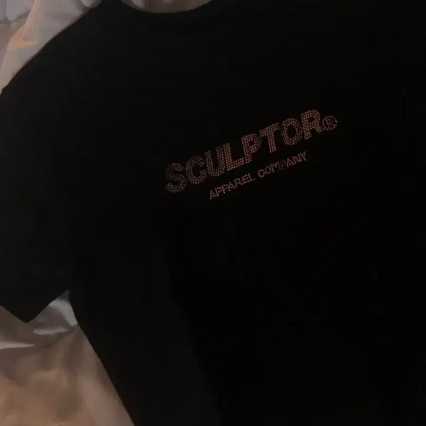 [BUNJANG] Sculptor Pink Jewel Cubic Short Sleeve Crop Top / 스컬프터 핑크 쥬얼 큐빅 반팔 크롭티