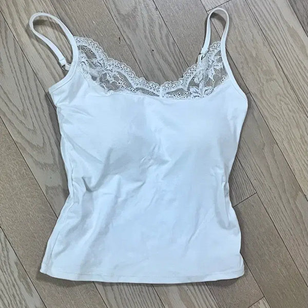 [BUNJANG] Selly Lace Ribbon Cami Top / 샐리 레이스 리본 캡나시