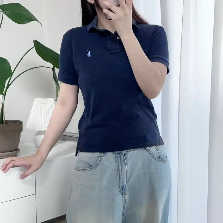 [BUNJANG] Polo Ralph Lauren Navy Blue Slim Fit Short Sleeve Polo Shirt with Sky Pony Logo (Size XS) / 폴로 네이비 / 하늘포니 슬림핏 반팔카라티 [ XS ]