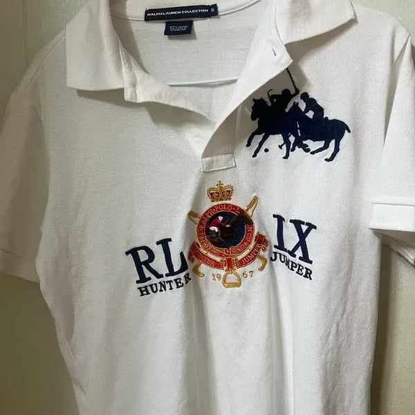 [BUNJANG] Polo Ralph Lauren Hunter IX Embroidered Short Sleeve Polo Shirt White / 폴로 랄프로렌 헌터 IX 자수 반팔 카라티 화이트