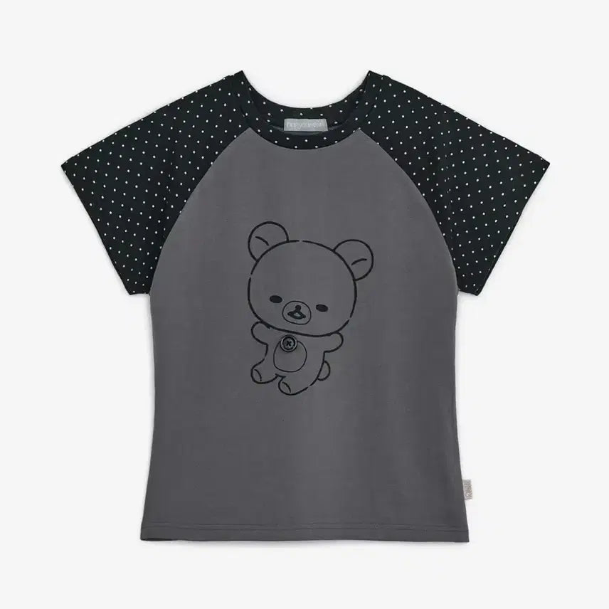 [BUNJANG] Hug Your Skin x Kogurakun Dot Raglan Tee (Charcoal) / 허그유어스킨 코리락쿠마 도트 레글런 티 (차콜)