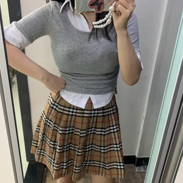 [BUNJANG] A-Line Pleated Checkered Skirt / 체크스커트 A라인스커트 주름스커트