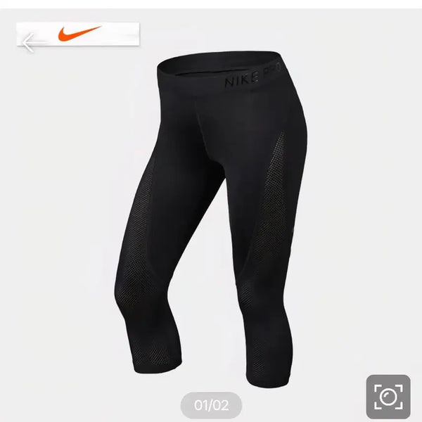 [BUNJANG] Nike Women's Dri-FIT Pro HyperCool Capri 3/4 Running Tights Size S / 새상품급) 나이키 여성용 드라이핏 프로 하이퍼쿨 카프리 3/4 러닝 타이즈 사이즈s  집에서 시착만 해봤어요 스우시 및 허리 라인 나이키프로 빛반사 실리콘 느낌 재질이에요 허벅지부