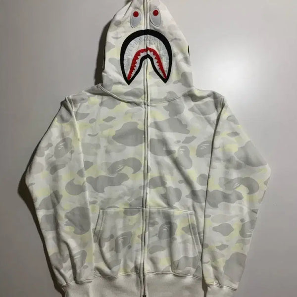 [BUNJANG] BAPE Shark Hoodie Zip-Up White Camo / 베이프 샤크 후드 집업 화이트 카모