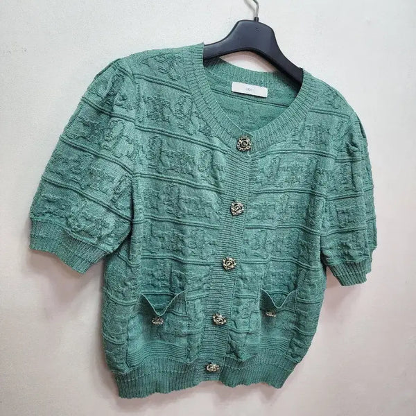 [BUNJANG] Dual Logo Jacquard Cardigan / 듀엘 로고 쟈카드 가디건
