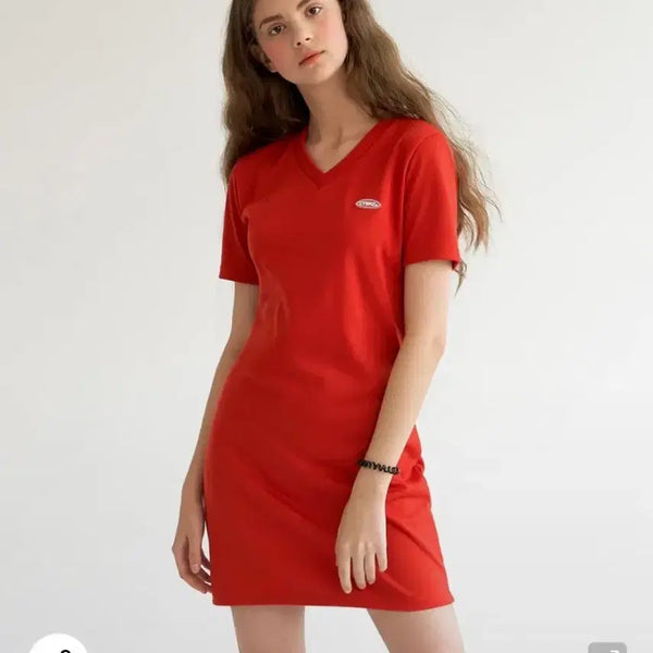 [BUNJANG] Citybreeze Authentic Basic V-Neck Slim Fit Dress Red M / [보관만한새제품] 시티브리즈 정품 핏 진짜이쁨 베이직 브이넥 슬림 원피스