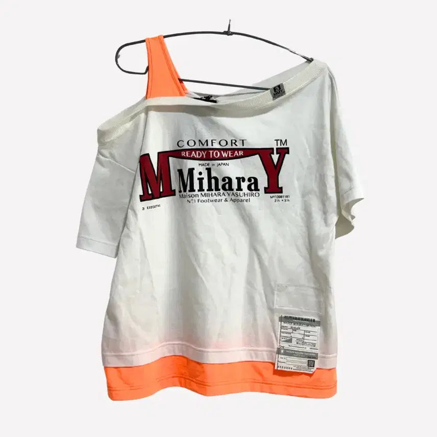 [BUNJANG] Mihara Yasuhiro White Orange Graphic T-Shirt / 미하라 야스히로 티셔츠 화이트 오렌지 티셔츠 M