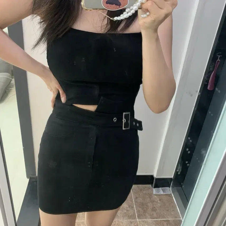 [BUNJANG] Ganji H-Line Y2K Belted Skirt (Free Size) / ganji 벨트스커트 h라인스커트 y2k스커트F