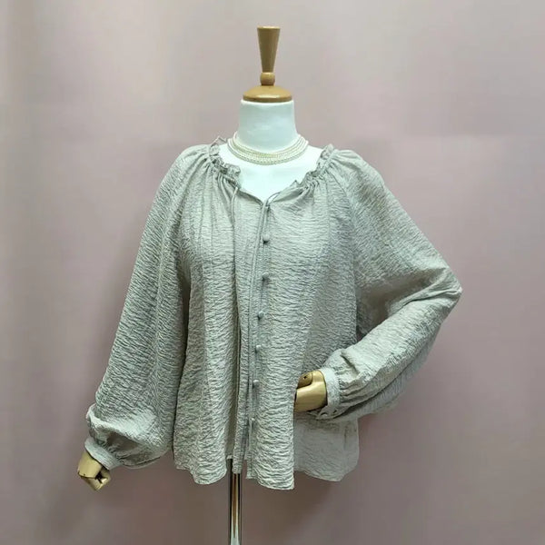 [BUNJANG] Wrinkle String Balloon Sleeve Blouse / 링클 스트링 벌룬소매 블라우스