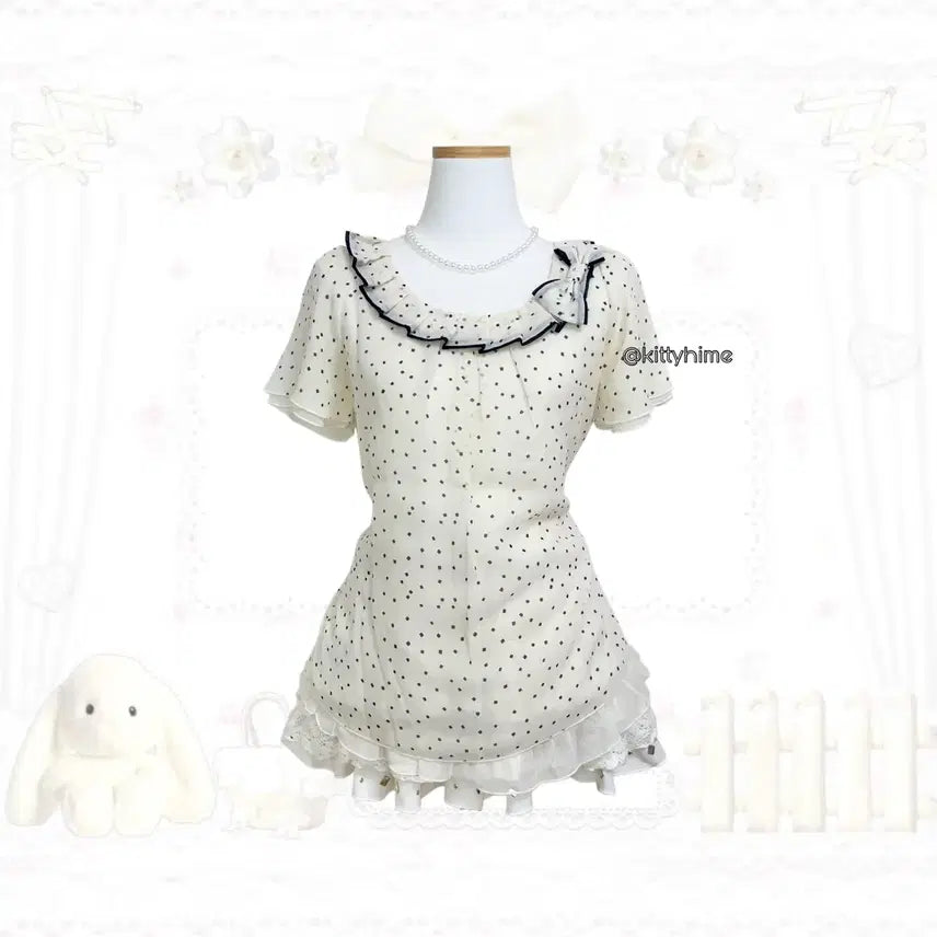 [BUNJANG] Grove Polka Dot Ribbon Blouse / grove 그로브 도트 리본 블라우스 도트탑 러블리 히메 갸루 너드모리깔