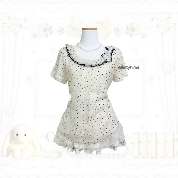 [BUNJANG] Grove Polka Dot Ribbon Blouse / grove 그로브 도트 리본 블라우스 도트탑 러블리 히메 갸루 너드모리깔