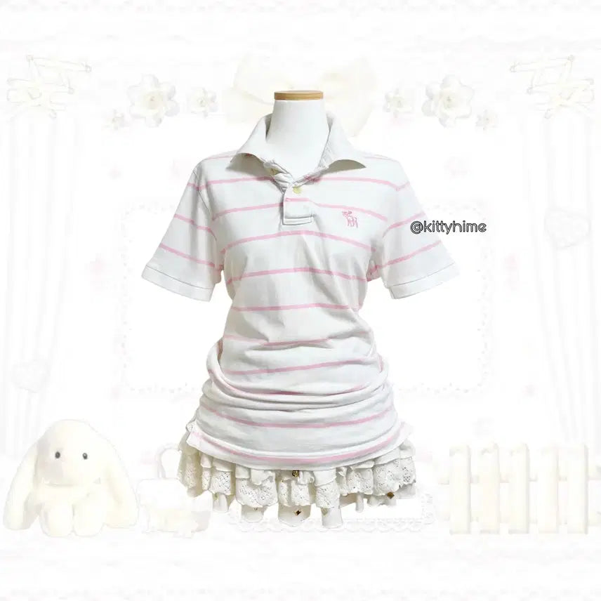 [BUNJANG] Abercrombie & Fitch Pink Stripe PK T-Shirt / Abercrombie & Fitch 아베크롬비 핑크 스트라이프 pk티 아베핑크