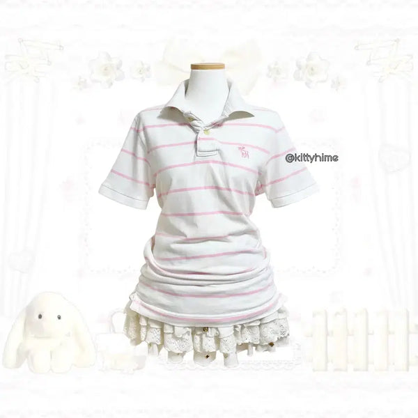 [BUNJANG] Abercrombie & Fitch Pink Stripe PK T-Shirt / Abercrombie & Fitch 아베크롬비 핑크 스트라이프 pk티 아베핑크