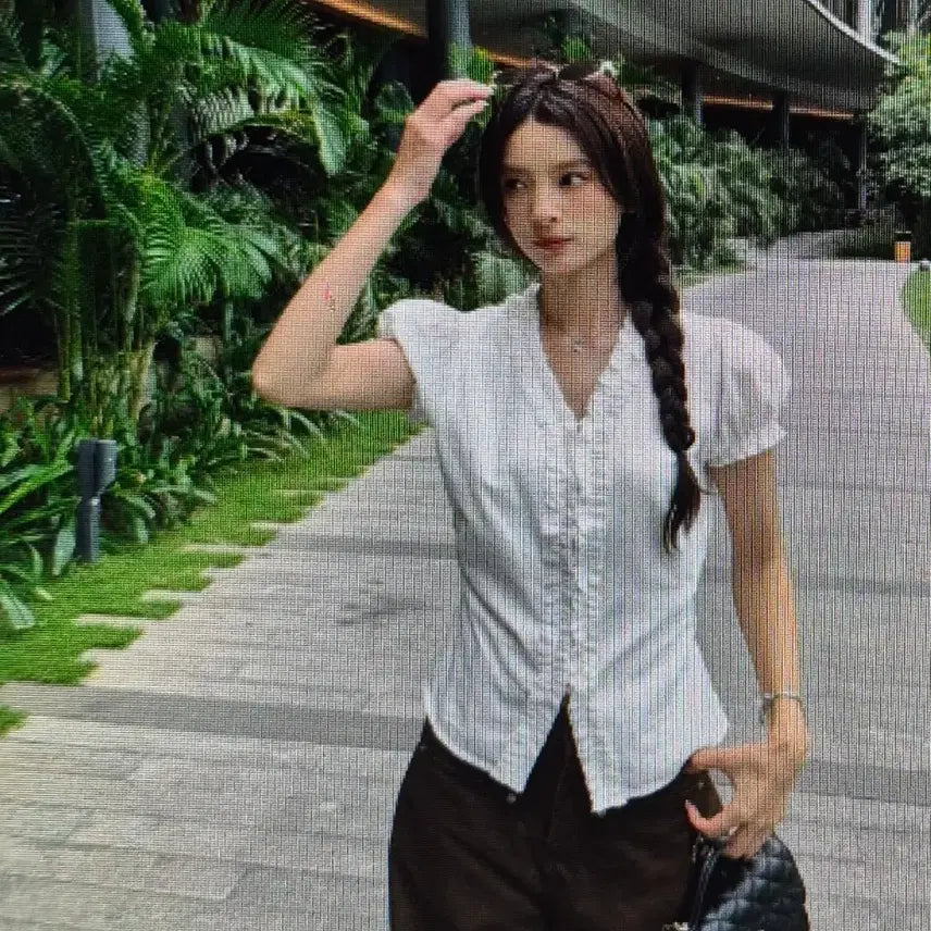 [BUNJANG] White Short-Sleeve Blouse / (해외배송)화이트 여성 반팔 블라우스