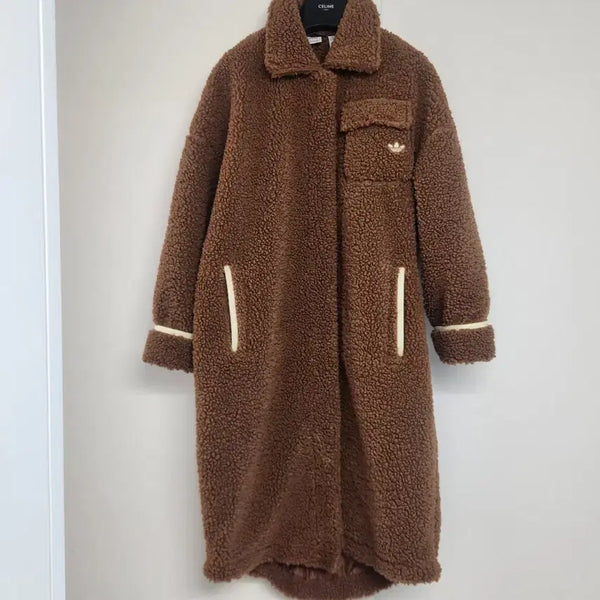 [BUNJANG] Adidas Jennie Sherpa Long Jacket Brown / 아디다스 뽀글이 제니 셰르파 롱 자켓