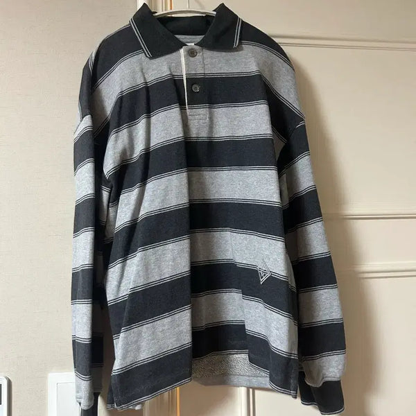 [BUNJANG] Wooyoungmi Men's Striped Long-Sleeve Pique T-Shirt / 우영미 남성 스트라이프 긴팔 피케 티셔츠