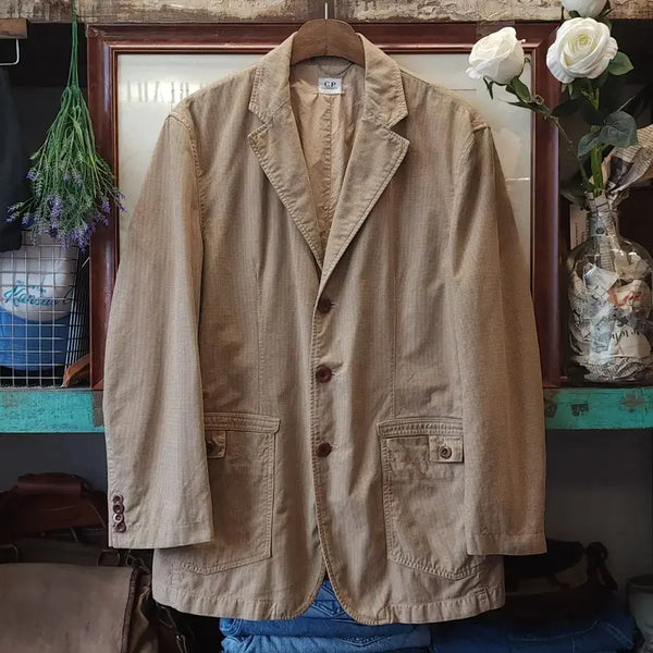 [BUNJANG] CP Company 90s Houndstooth Cotton Hunting Jacket Beige / 90s 씨피컴퍼니 스포츠 자켓 하운드투스 코튼 헌팅자켓 베이지 170