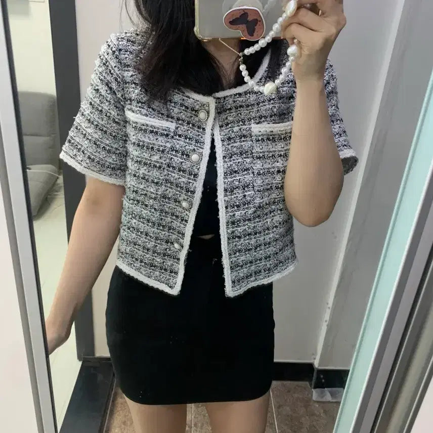 [BUNJANG] NAIN Half Sleeve Tweed Jacket F / NAIN 나인 트위드자켓 반팔트위드 자켓 F