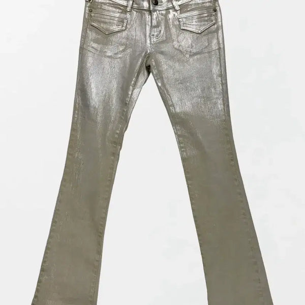 [BUNJANG] Sculptor Metallic Bootcut Denim Jeans Beige/Silver / 스컬프터 Metallic Bootcut Denim Beige/Silver