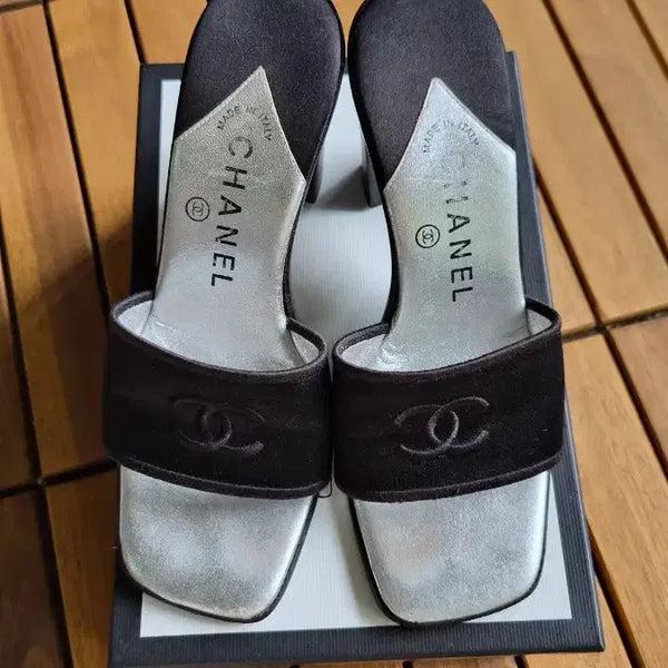 [BUNJANG] Chanel Mules Sandals Black Silver 6cm Heel / 샤넬 샌들 블랙 실버36