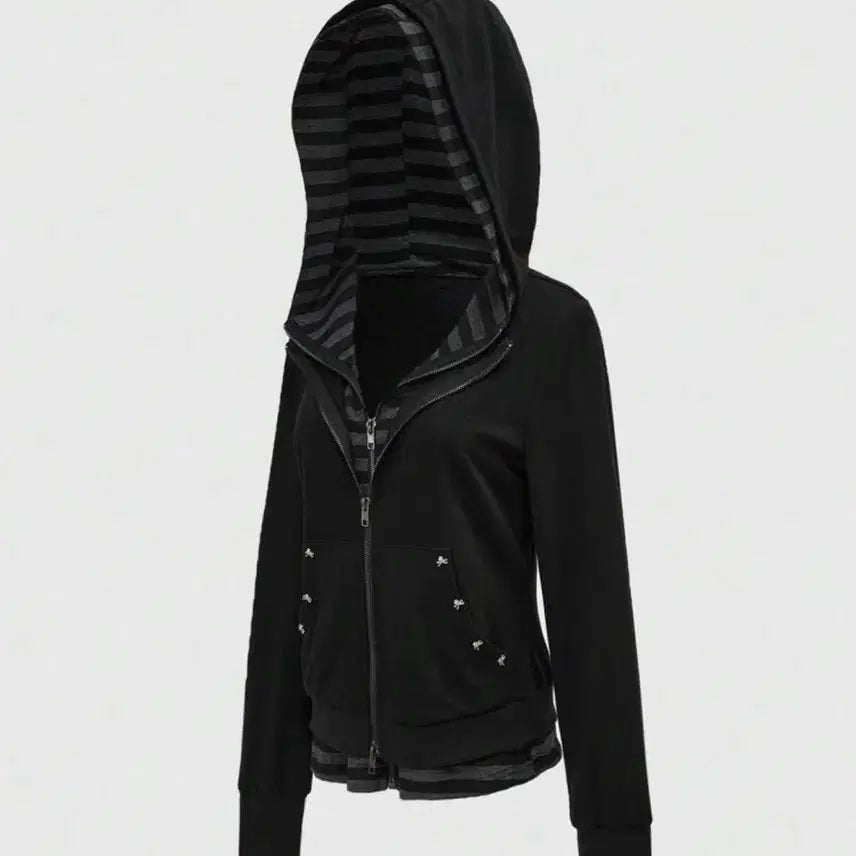 [BUNJANG] Romwe Punk Skull Rivet Open Front Hoodie / Romwe 펑크 해골 리벳 오픈 프론트 후드집업