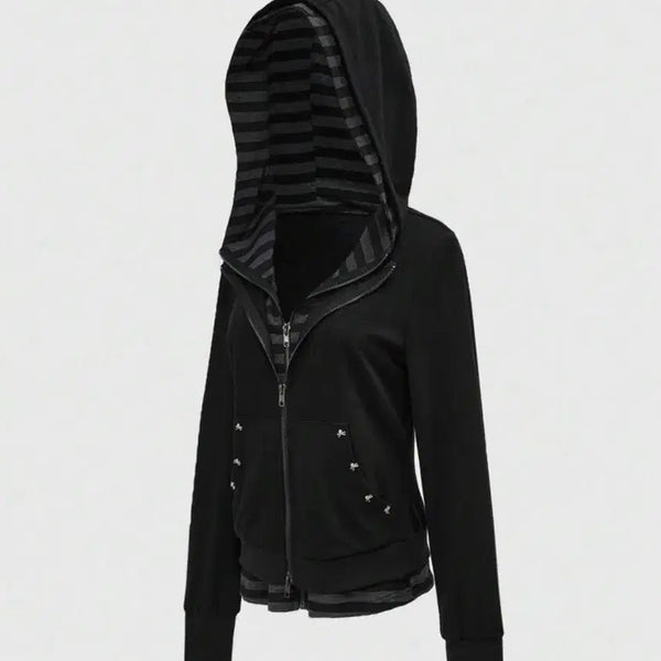 [BUNJANG] Romwe Punk Skull Rivet Open Front Hoodie / Romwe 펑크 해골 리벳 오픈 프론트 후드집업