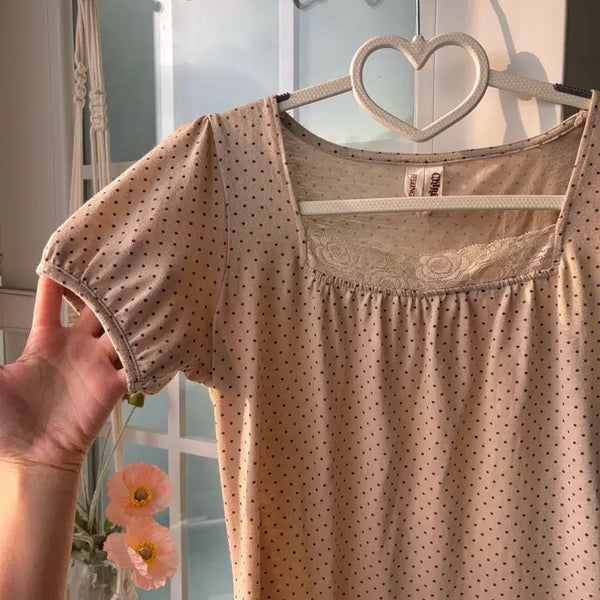 [BUNJANG] Latte Mori Beige Dot Lace Blouse / [빈티지] 라떼모리 베이지 도트 레이스 블라우스 -옷장정리