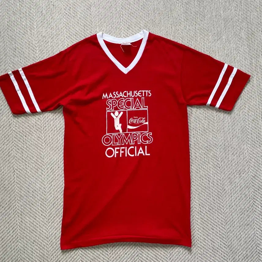 [BUNJANG] 1970s-1980s Coca-Cola Massachusetts Special Olympics Ringer Football T-Shirt / 7~80s 싱글 코카콜라 매사추세츠 올림픽 링거 풋볼 티셔츠