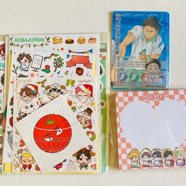[BUNJANG] Haikyuu!! Aobajosai Sticker Memo Pad & Trading Cards Bundle / 하이큐 아오바죠사이 스티커 떡메 포토카드 바보카 일괄