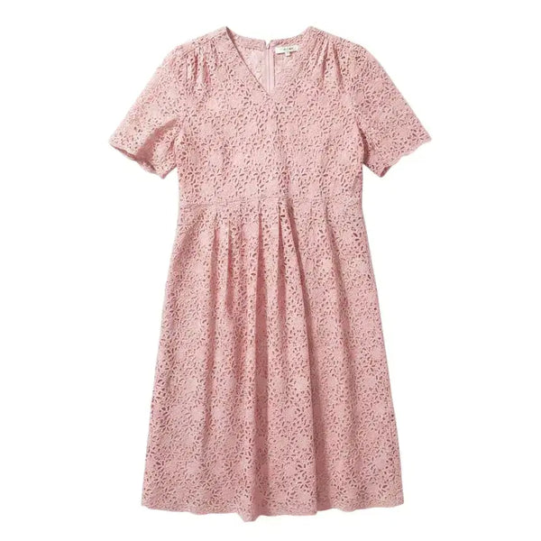 [BUNJANG] Pink Perforated Short Sleeve Dress - Vintage Style / 여성F/ 핑크 펀칭 반팔 원피스 청순 데이트룩 빈티지킹