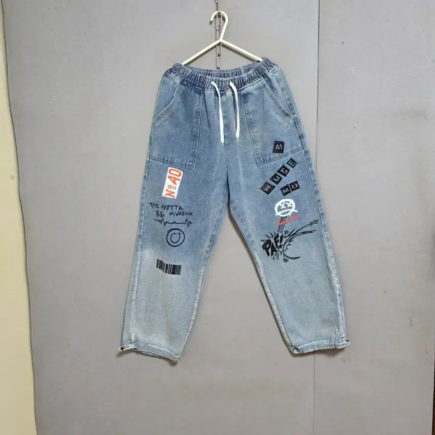 [BUNJANG] Print Graphic Detail Denim Jeans (Size F) / 프린트그림 포인트 청바지 F   n7202