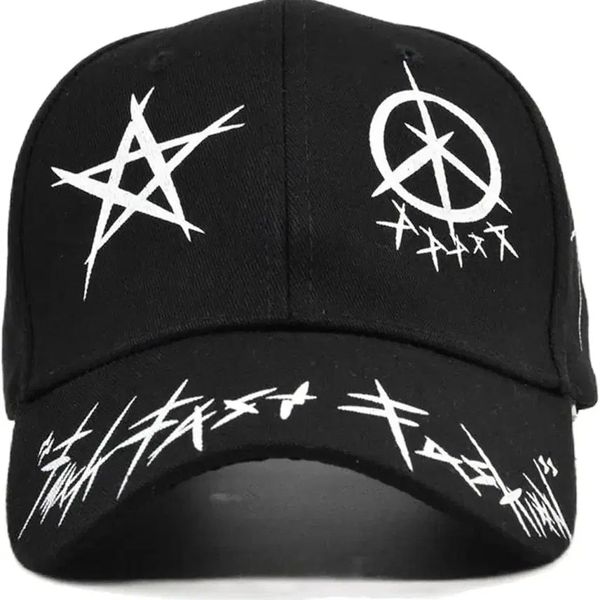 [BUNJANG] Graffiti Printing Baseball Cap / 펑크 힙합 락스타 긱시크 y2k 하라주쿠 mz 케이팝 블랙 야구 모자 볼캡 캡모자 그래피티 프린팅