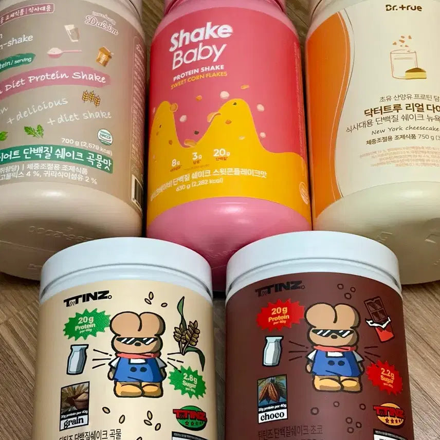 [BUNJANG] Bundle Set Protein Shakes (5 Tubs) - Sweet Corn Flake, Chocolate, Grains, Grains Shake, New York Cheesecake / 새상품 대용량 5통 일괄판매 단백질쉐이크 쉐이크베이비 닥터트루 등