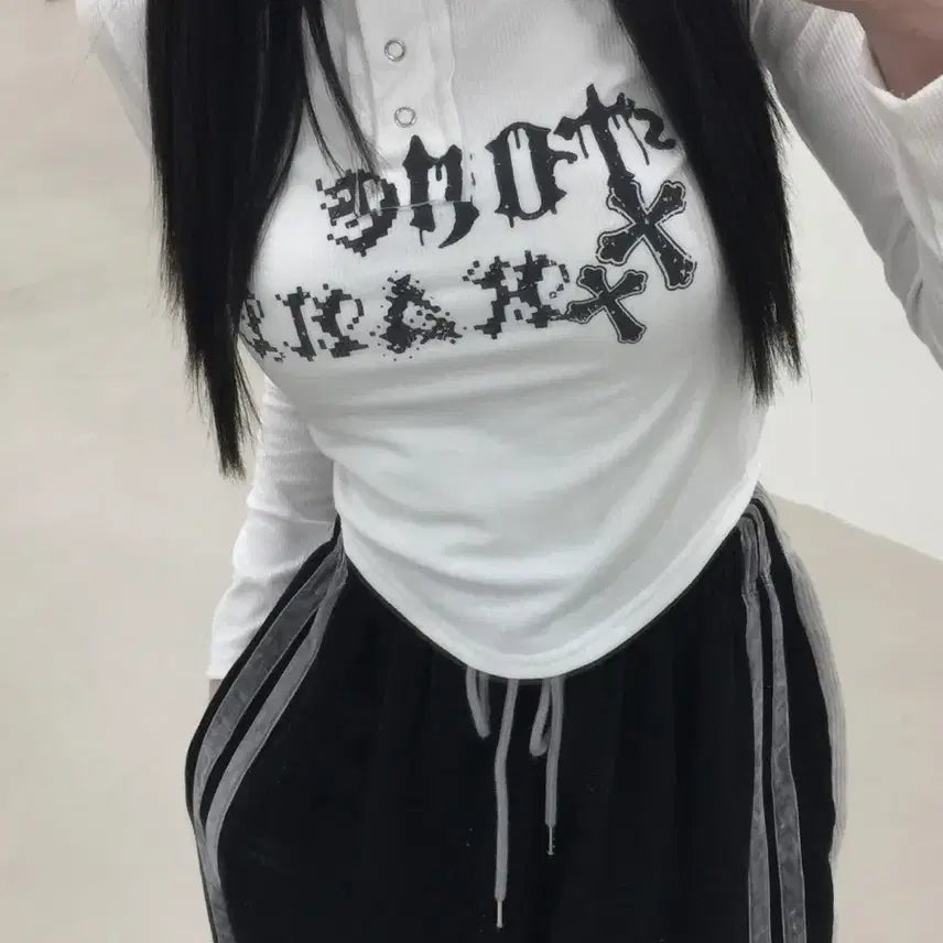 [BUNJANG] Lettering Spandex Long Sleeve T-Shirt - White / <새상품> 레터링 스판 긴팔티 -화이트