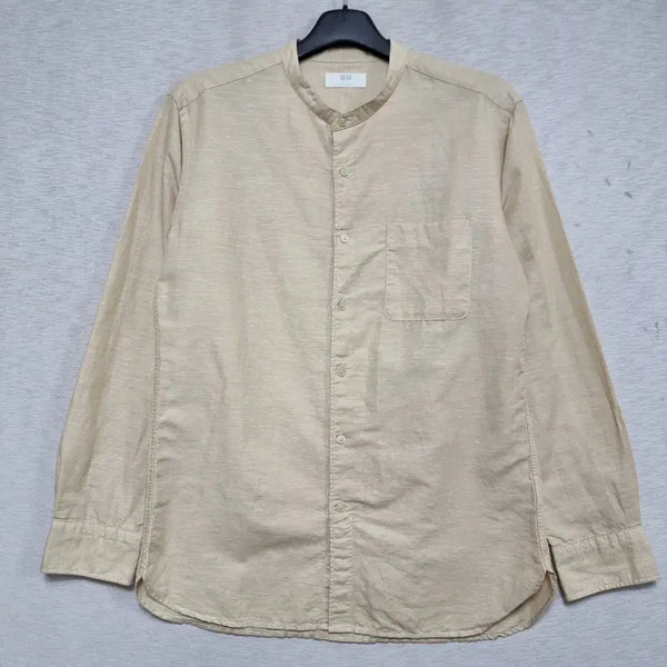 [BUNJANG] Uniqlo Men's Linen Henley Shirt - Beige, Size L (100) / 유니클로 헨리넥 린넨 셔츠 남자100사이즈ㅡ0423ㅇㅇ