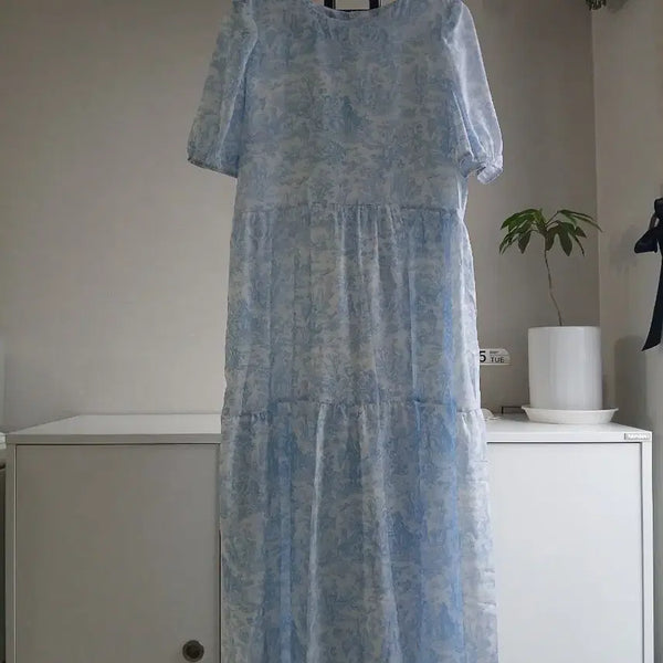 [BUNJANG] Light Blue Floral Pattern Long Dress / 하늘색 꽃무늬 롱 원피스