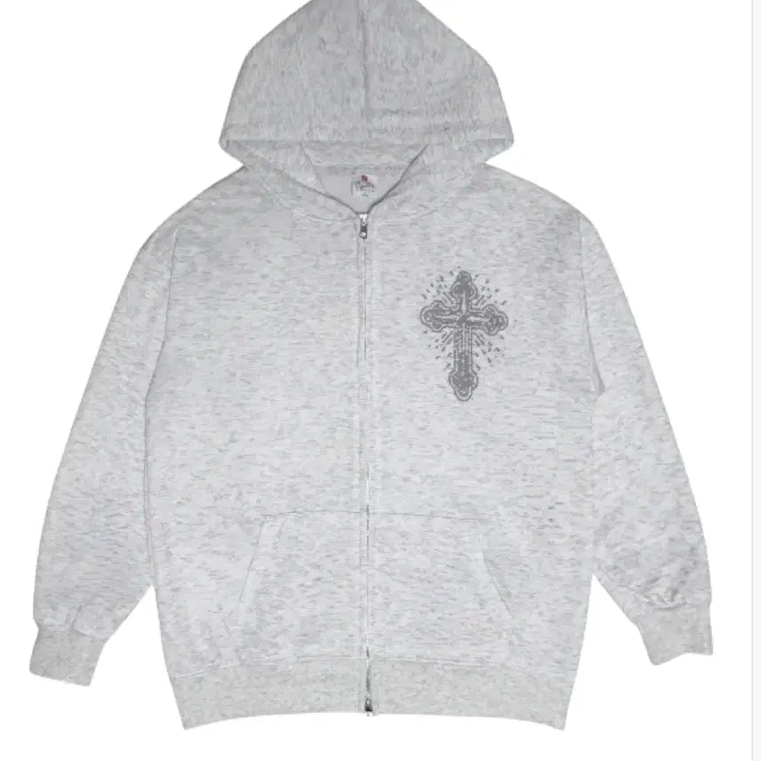 [BUNJANG] Cross Zip-Up Hoodie - Gray / <새상품> 크로스 후드집업 -그레이