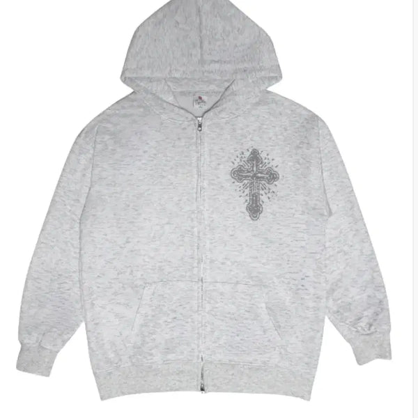 [BUNJANG] Cross Zip-Up Hoodie - Gray / <새상품> 크로스 후드집업 -그레이