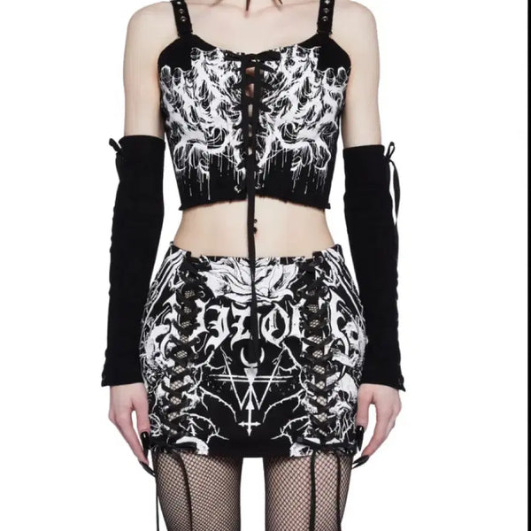 [BUNJANG] Dolls Kill Black Printing Crop Top / 새상품 돌스킬 블랙 프린팅 크롭탑