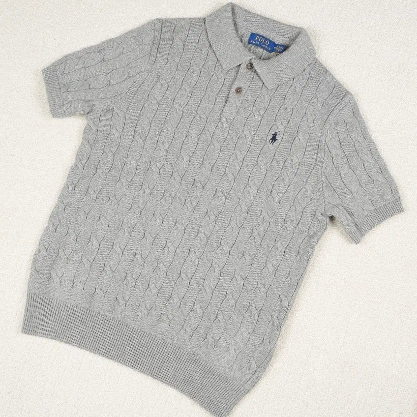 [BUNJANG] Polo Ralph Lauren Cable Short Sleeve Knit - Grey / 폴로 랄프로렌 케이블 반팔 니트 그레이