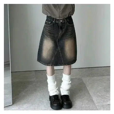 [BUNJANG] Mio Vintage Washing Denim Midi Skirt - Size L / 미오 빈티지 워싱 청치마 미디 데님 스커트 L 사이즈