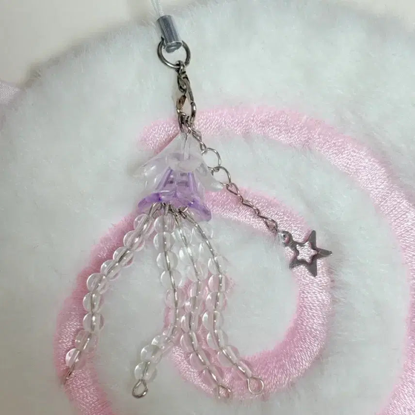 [BUNJANG] Purple Jellyfish Bead Keychain Strap for Phone and Bag Decoration / 보라빛 해파리 비즈 키링 스트랩 폰꾸 가방꾸