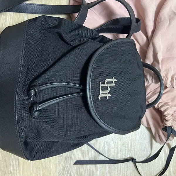 [BUNJANG] 3Times Leather Trim Backpack Black / 쓰리타임즈 백팩