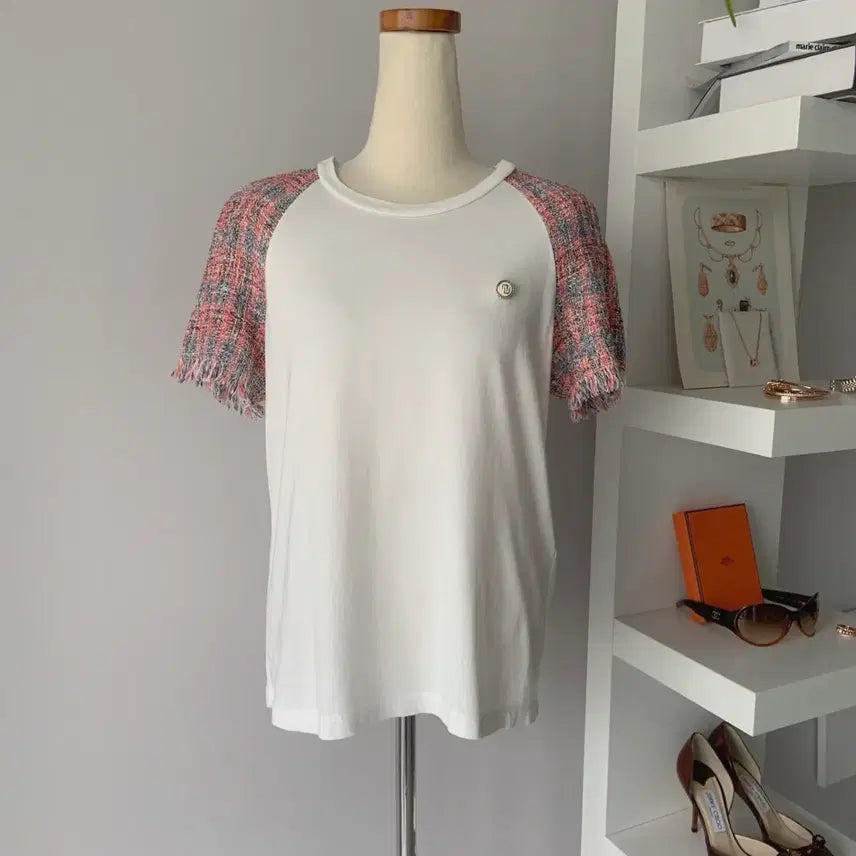 [BUNJANG] MAJE Tweed Contrast Short Sleeve T-Shirt / [55] 마쥬(MAJE) 트위드 배색 반팔 티셔츠