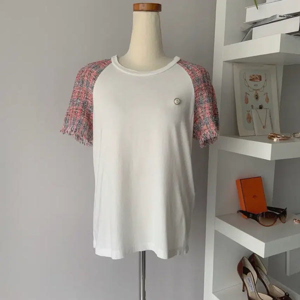 [BUNJANG] MAJE Tweed Contrast Short Sleeve T-Shirt / [55] 마쥬(MAJE) 트위드 배색 반팔 티셔츠