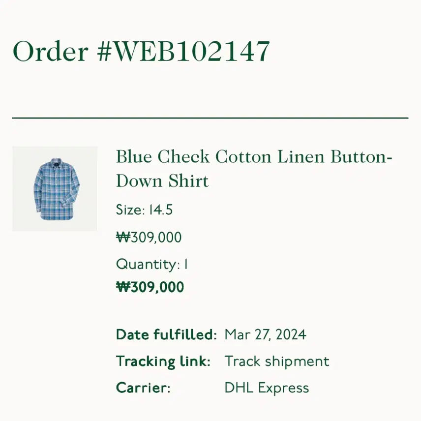[BUNJANG] Drakes Blue Check Shirt 14.5 / 드레익스 체크셔츠 14.5 사이즈