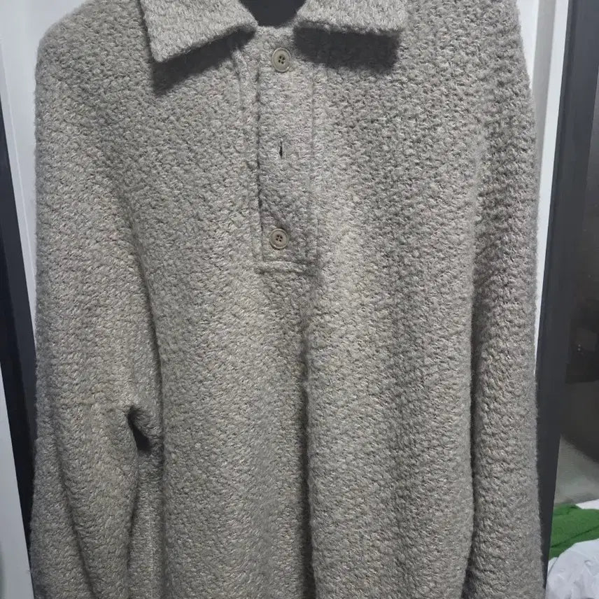 [BUNJANG] Time Homme Fleece Collar Sweatshirt Beige / 타임옴므 뽀글이 카라 맨투맨 베이지
