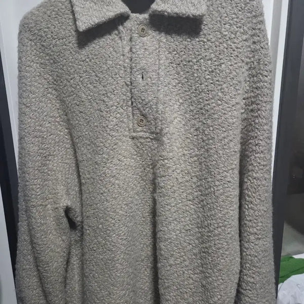 [BUNJANG] Time Homme Fleece Collar Sweatshirt Beige / 타임옴므 뽀글이 카라 맨투맨 베이지