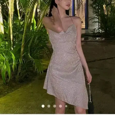[BUNJANG] Awesome Nana Feli Back Slit Glitter Sleeveless Dress / 교신 어썸나나 펠리 백트임 글리터 나시 원피스 (휴양지 바캉스 호캉스 파티룩 미시룩