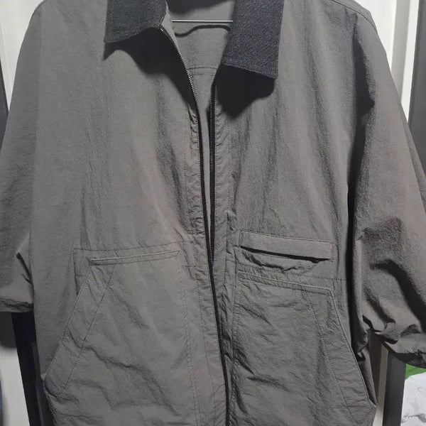 [BUNJANG] Time Homme Zip-Up Collar Shirt Grey / 타임옴므 반팔 집업 카라 셔츠 그레이